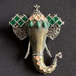 Elephant enameled EUC brooch & pendant. Acrylic crystal accents on ears & eyes